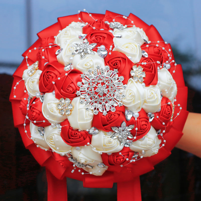 Bulk 20 Colors 8.3" Handmade Satin Rose Bridal Bouquet Throw Toss Round Wedding Bouquet Wholesale