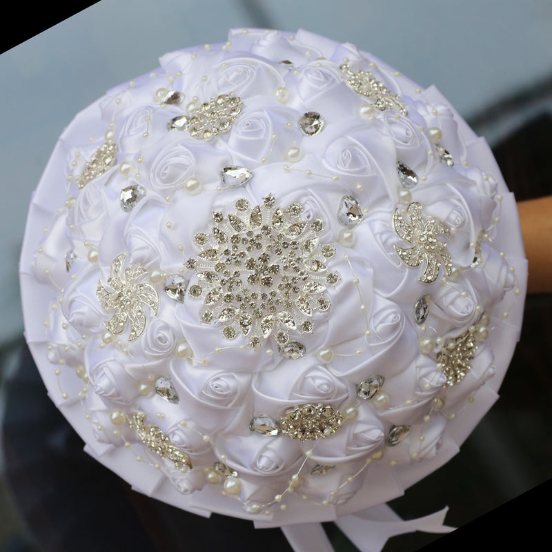 Bulk 20 Colors 8.3" Handmade Satin Rose Bridal Bouquet Throw Toss Round Wedding Bouquet Wholesale