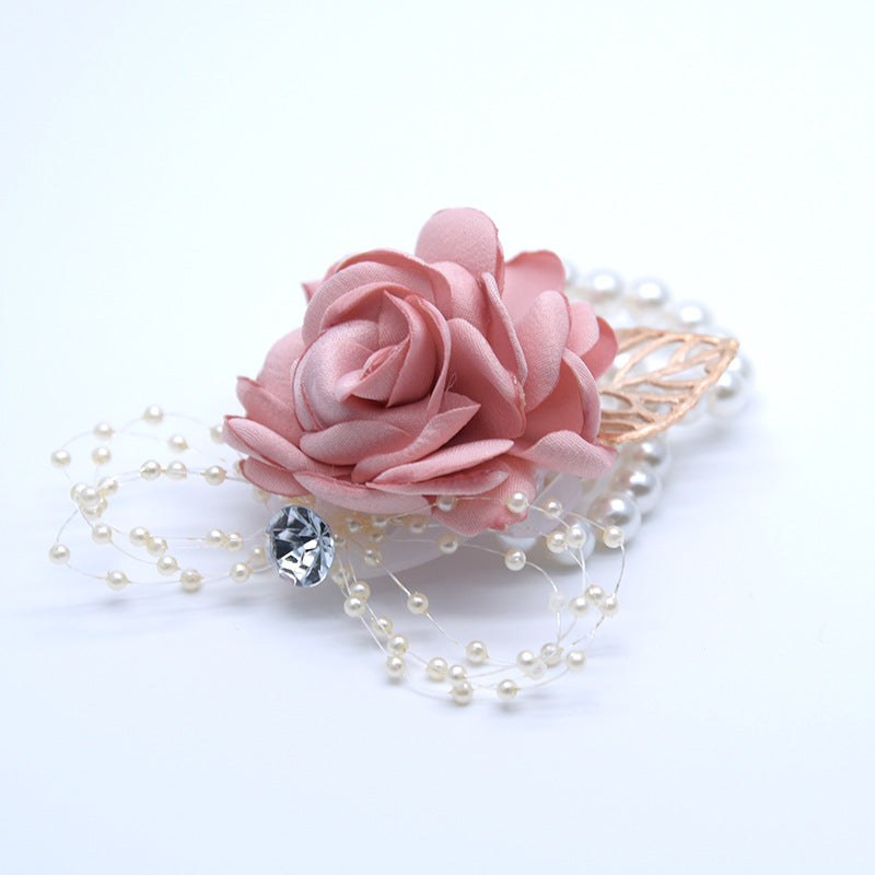Bulk Fall Wedding Rose Corsage Bracelet with Artificial Pearls and Diamond