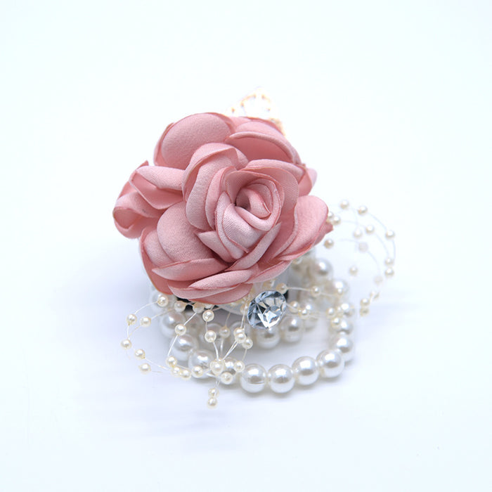 Bulk Fall Wedding Rose Corsage Bracelet with Artificial Pearls and Diamond