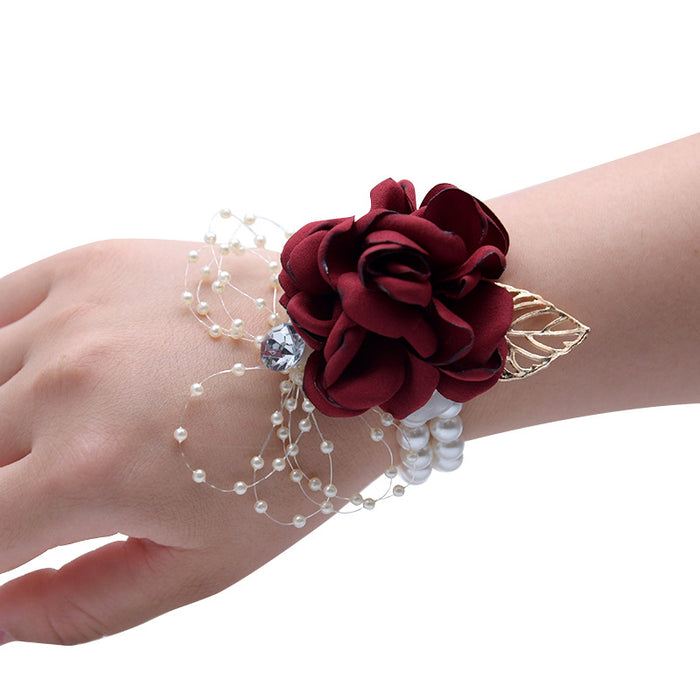 Pulsera de ramillete de rosas para bodas de otoño a granel con perlas artificiales y diamantes