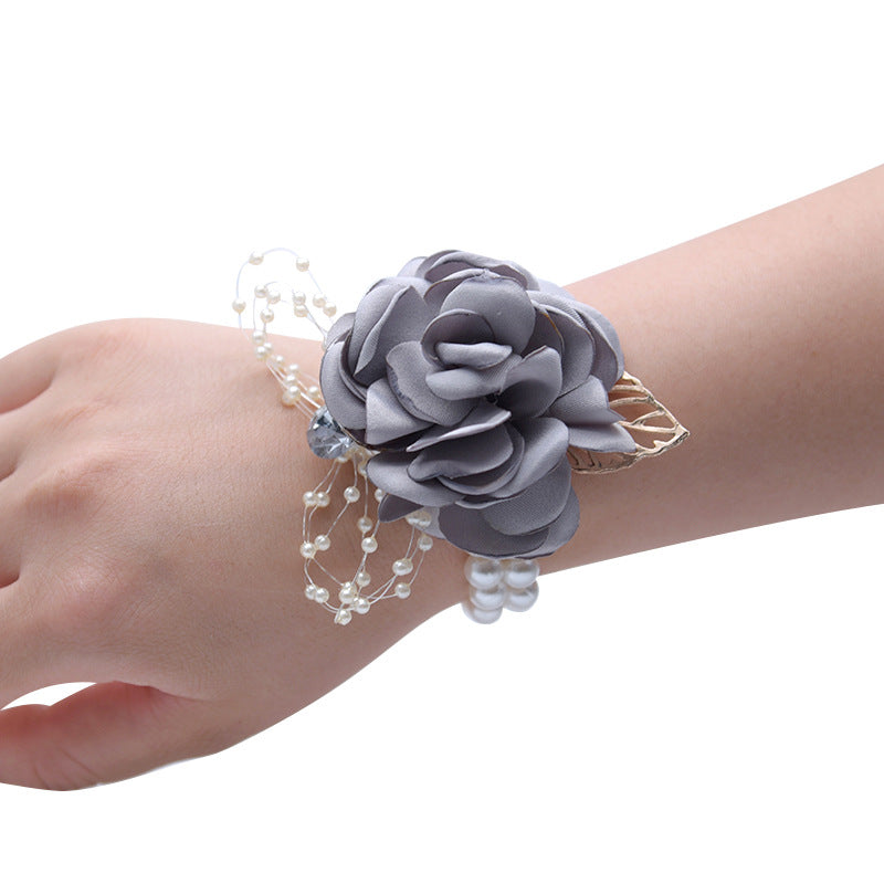 Bulk Fall Wedding Rose Corsage Bracelet with Artificial Pearls and Diamond