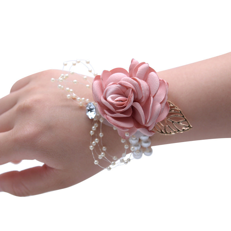 Bulk Fall Wedding Rose Corsage Bracelet with Artificial Pearls and Diamond
