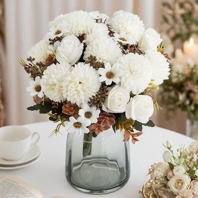 Bulk 12" Fall Flowers Artificial Mums Silk Chrysanthemum Rose Daisy Bouquet Fake Mums Faux Floral Arrangements Wholesale