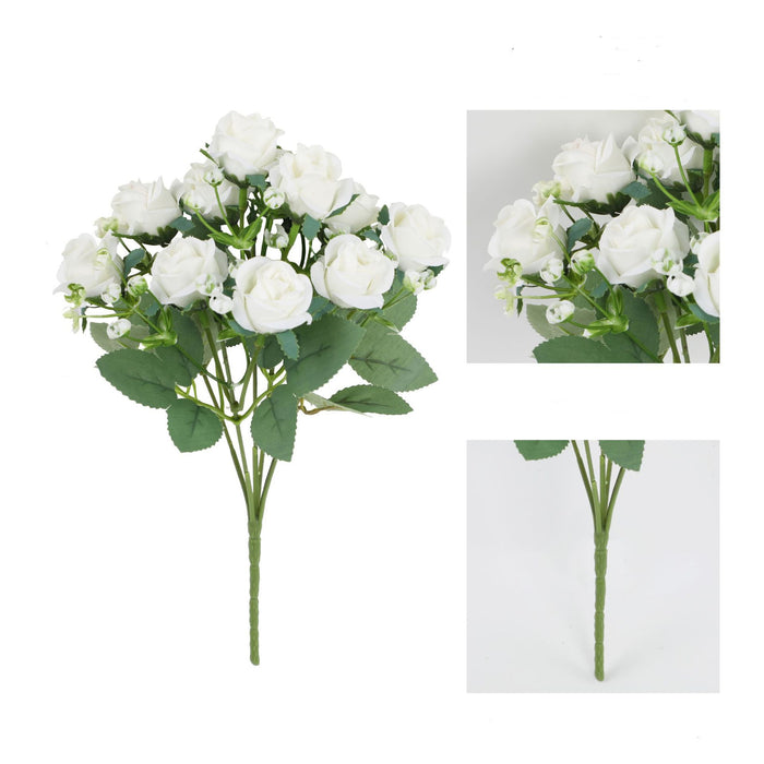 Bulk 11.8 inches Tall Small Roses Blooming Bush with Babys Breath Bouquet Wholesale