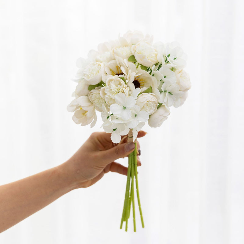 Bulk 12" Peony & Hydrangea Artificial Bouquet- Lifelike Silk Floral Arrangements for Weddings & Home Decor Wholesale