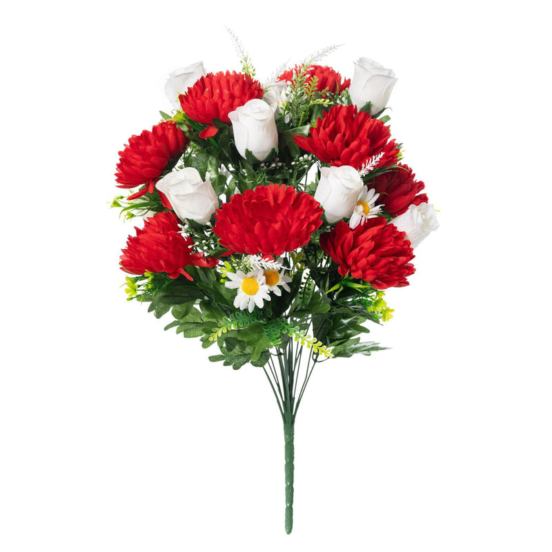 Bulk 23" Artificial Cemetery Mum Mixed Rose Buds Flower Bush for Graves Memorial Day Decor