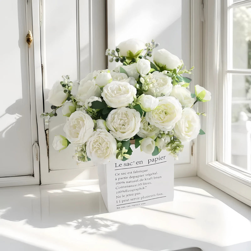 Bulk 2pcs White Artificial Flowers Peonies Bouquet for Centerpiece Table Wedding Party Wholesale