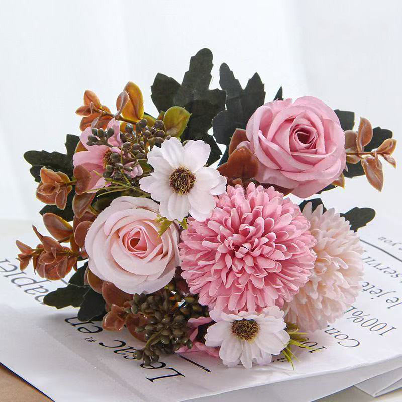 Bulk 12" Fall Flowers Artificial Mums Silk Chrysanthemum Rose Daisy Bouquet Fake Mums Faux Floral Arrangements Wholesale