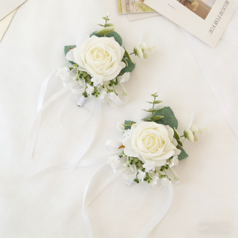 Bulk White Rose Corsage & Wrist Corsage Set for Wedding, Bridesmaid, Prom & Party Decorations Wholesale