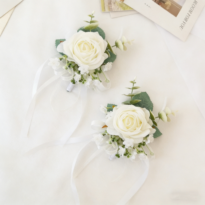 Bulk White Rose Corsage & Wrist Corsage Set for Wedding, Bridesmaid, Prom & Party Decorations Wholesale