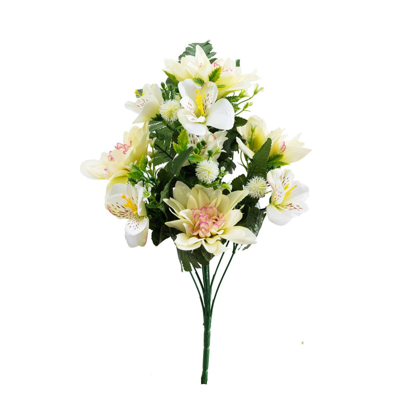 Bulk 18" Artificial Cemetery Dahlia Flower Bush for Graves Memorial Day Decor