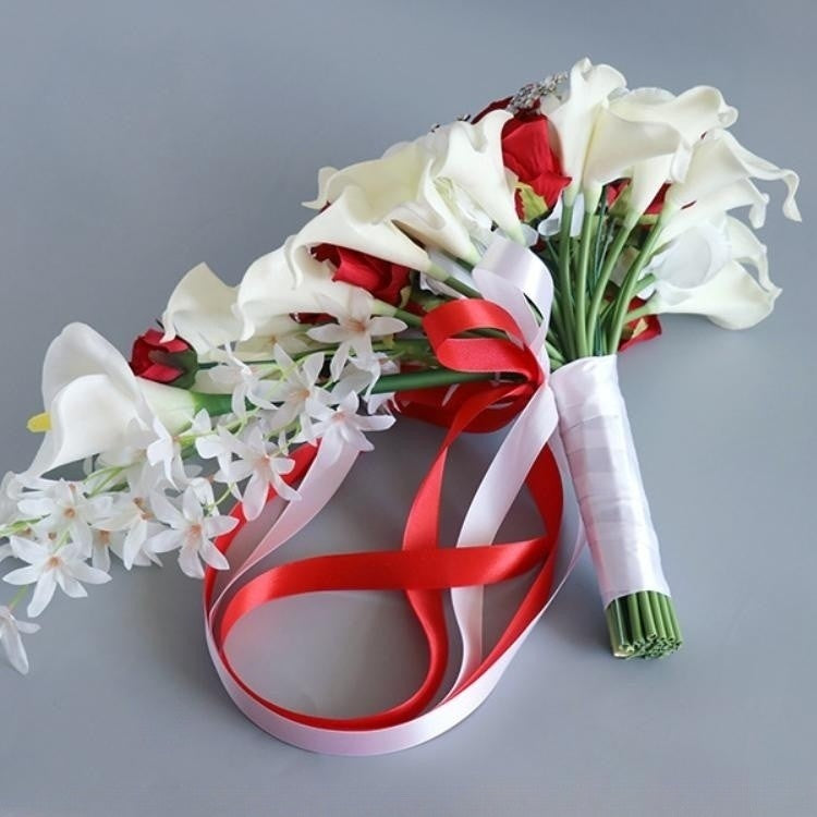 Bulk 9" Calla Lily Rose Cascading Wedding Bouquet with Crystals Wholesale