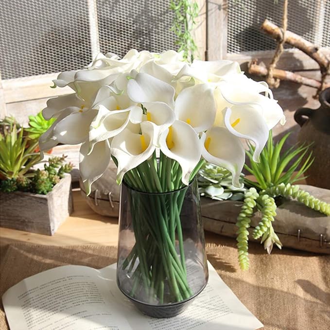 Lot de 10 fleurs de lys calla artificielles en vrac, fausses fleurs de lys calla au toucher réaliste pour bouquets de mariage, centres de table, vente en gros