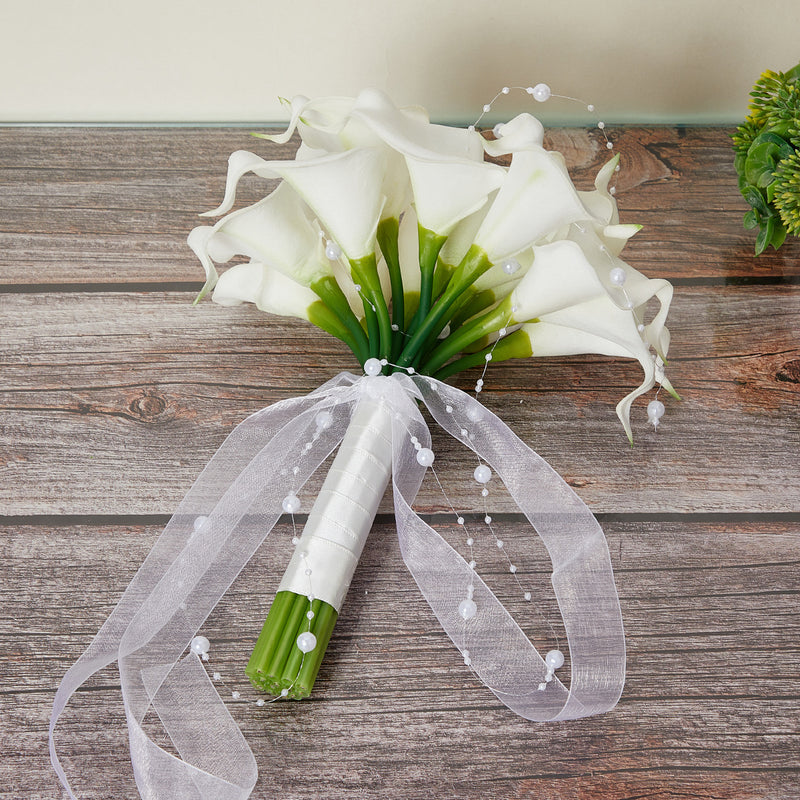 bridal bouquet white calla lilies Bulk 8" White Calla Lily Bridal Bouquet Elegant Wedding Bouquet Wholesale