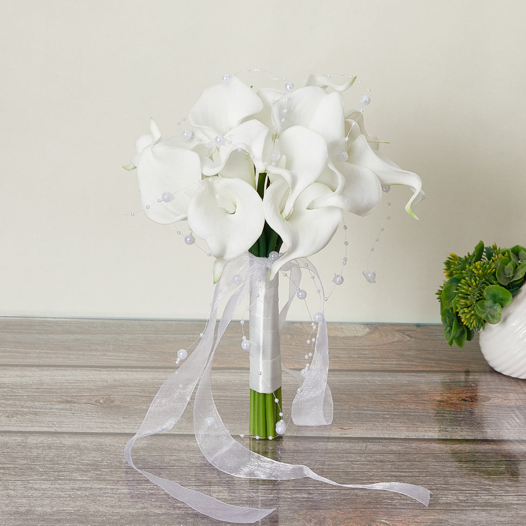 white lily bridesmaid bouquets Bulk 8" White Calla Lily Bridal Bouquet Elegant Wedding Bouquet Wholes — Artificialmerch
