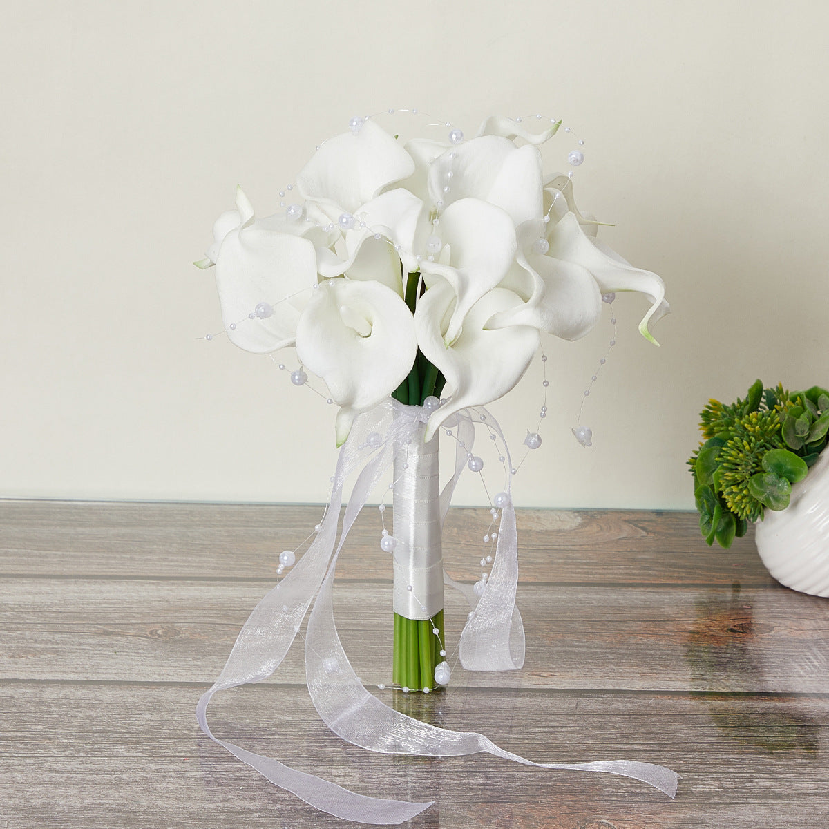 White Calla Lily Bridal Bouquet Handmade Artificial Wedding Flowers