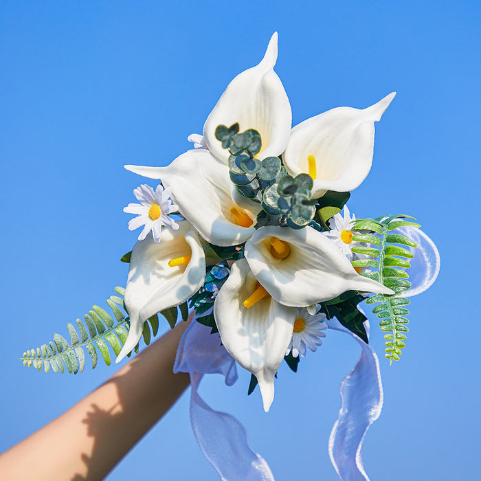 Bulk 8.2" White Calla Lily Wedding Bouquet Bridesmaid Bouquets Wholesale