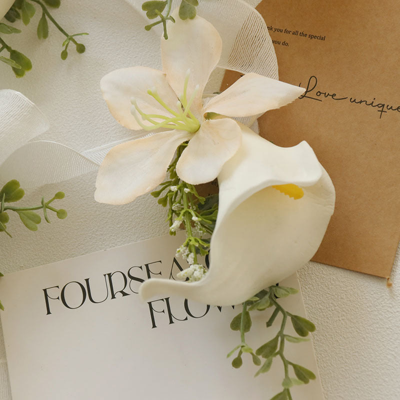 Boutonnières et corsages blancs et champagne en vrac Calla Lily Tulip avec orchidées en gros