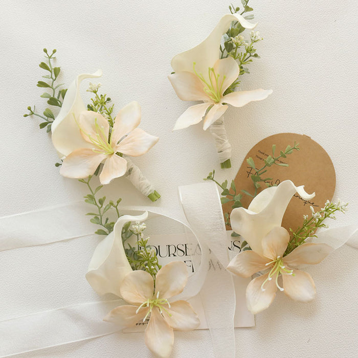 Bulk White and Champagne Boutonnieres and Corsage Calla Lily Tulip with Orchids Wholesale