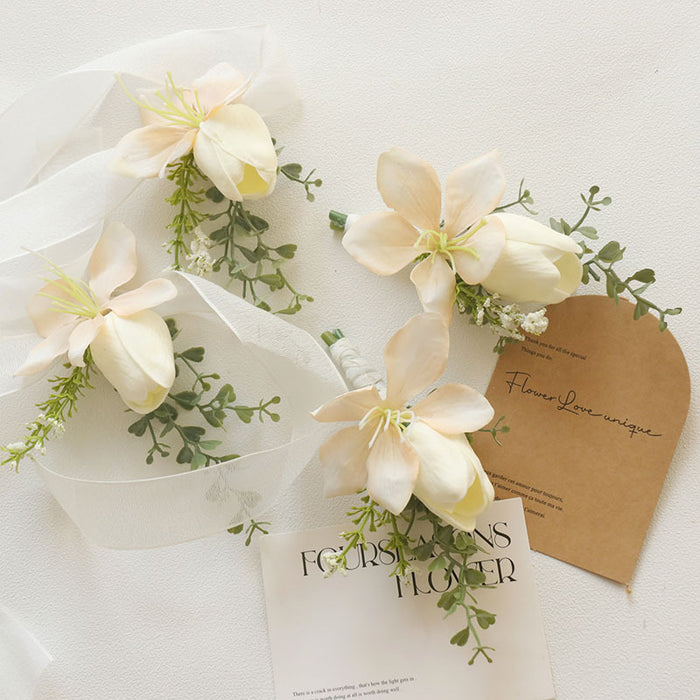 Bulk White and Champagne Boutonnieres and Corsage Calla Lily Tulip with Orchids Wholesale