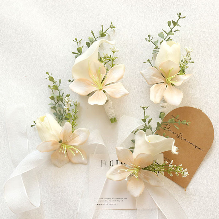 Bulk White and Champagne Boutonnieres and Corsage Calla Lily Tulip with Orchids Wholesale