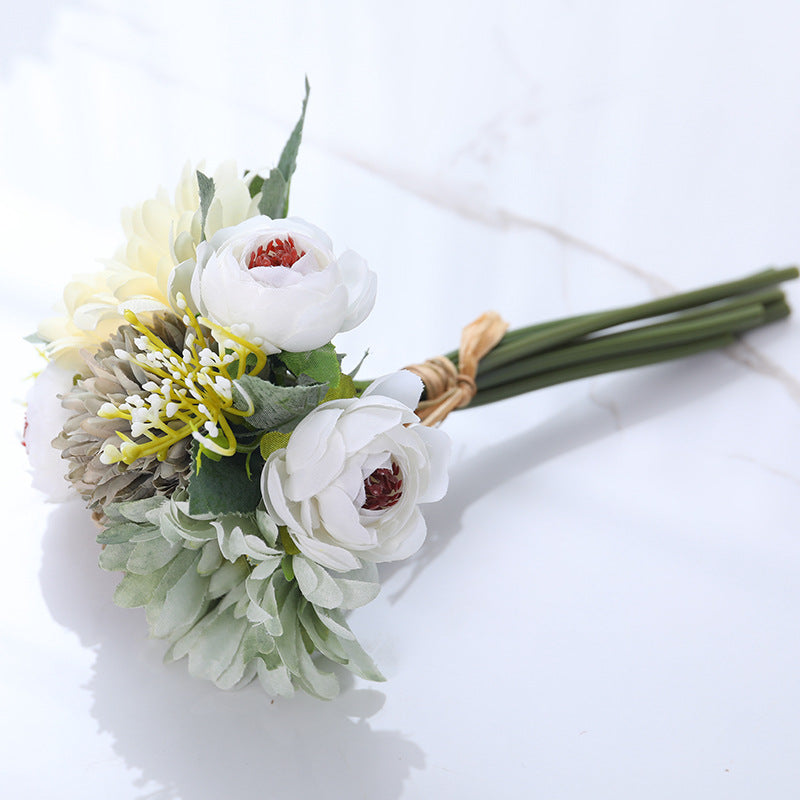 Bulk 12" Mixed Bouquet of Faux Chrysanthemum Pompon and Peony Buds Wholesale