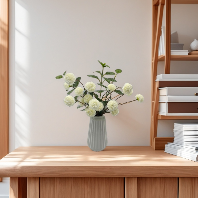 Bulk 16" Ivory White Pompon Mum Arrangement In Ceramic Vase Wholesale