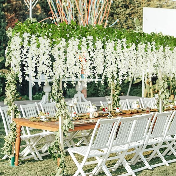 Lot de 12 guirlandes de fleurs suspendues en glycine pour décoration murale de jardin de mariage, vente en gros 