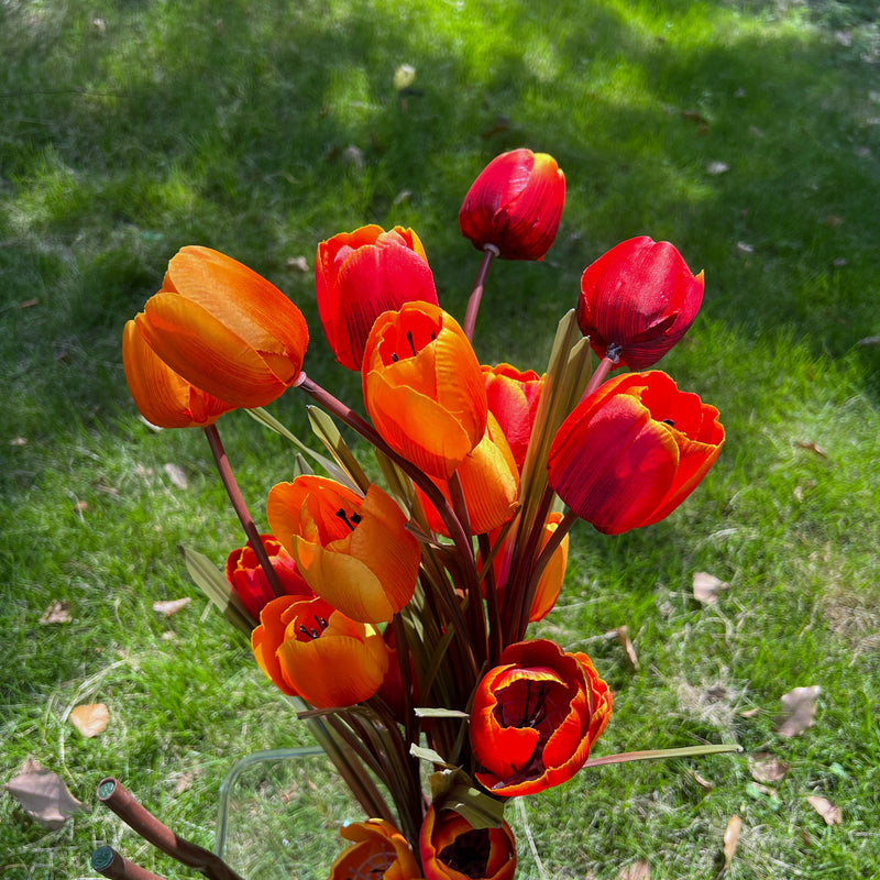 Bulk Exclusive 40" Long Fall Winter Silk Flowers Tulips Stems Orange Fall Red Floral Arrangement Wholesale