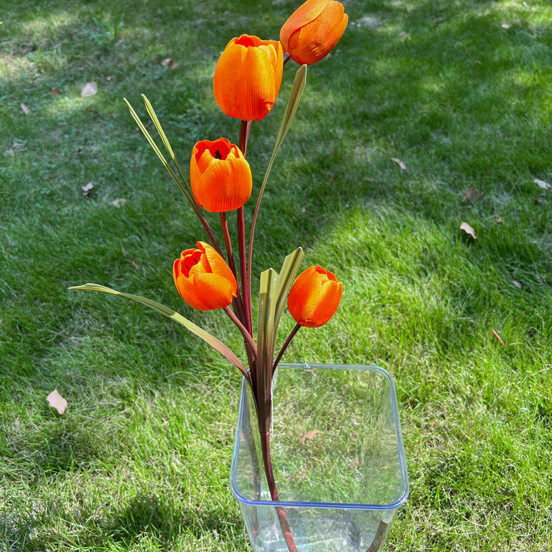 Bulk Exclusive 40" Long Fall Winter Silk Flowers Tulips Stems Orange Fall Red Floral Arrangement Wholesale