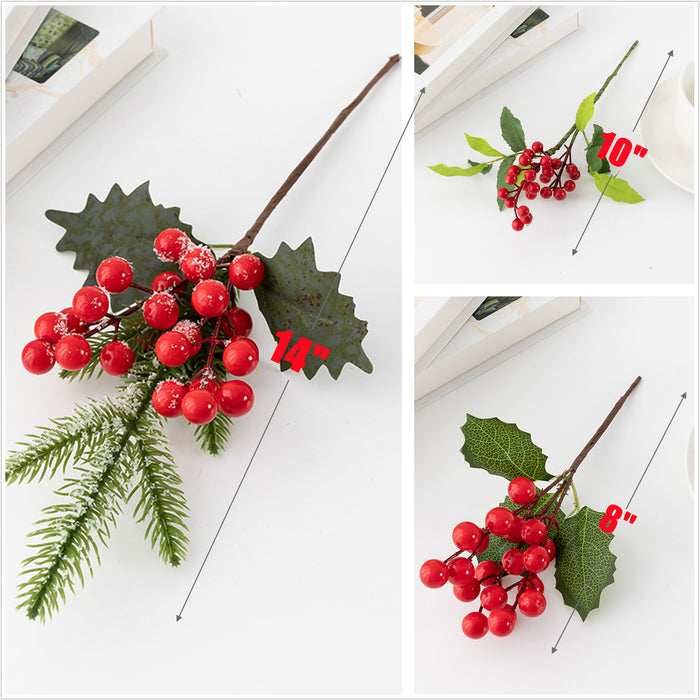 Bulk 3 Styles Holly Berries Stems Picks Xmas Decoration Wholesale