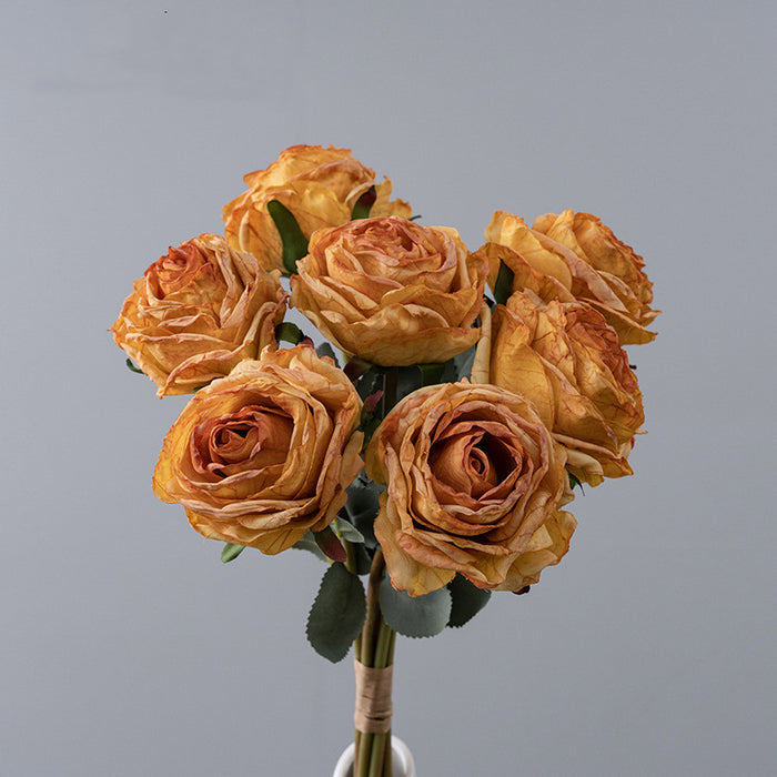 Bulk 16.9" Artificial Burnt-Edge Rose Bouquet - Fake Fall Roses for Autumn Decor, Home, Thanksgiving & Harvest Displays Wholesale