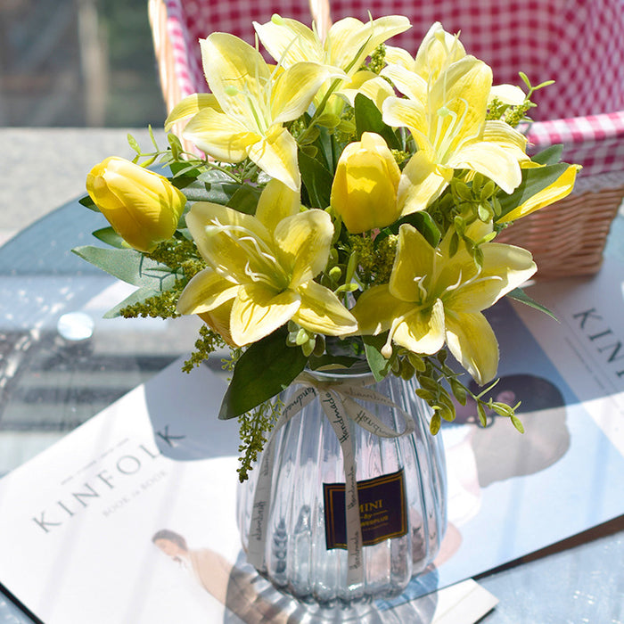 Bulk 15" Artificial Lily & Tulip Mixed Bush Bouquet for Wedding Home Decor Vase Not Included Wholesale