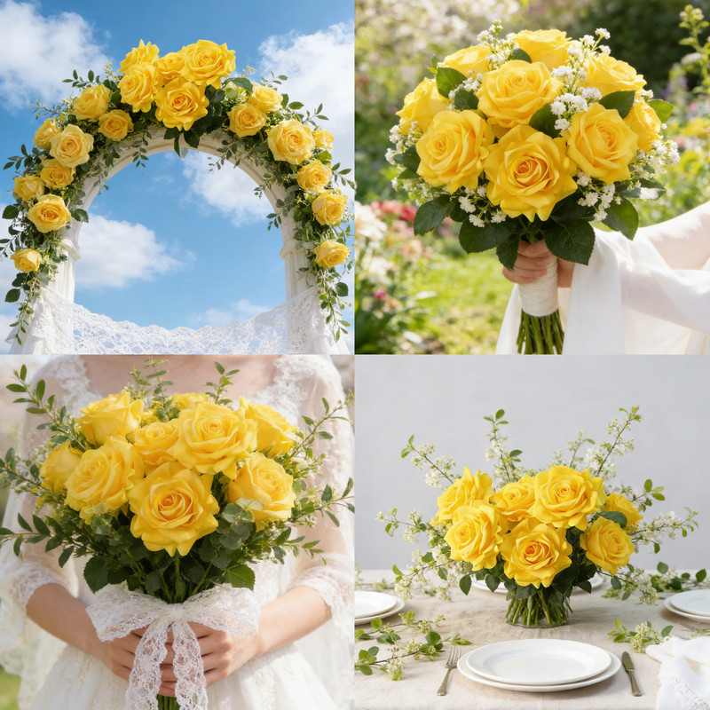 Premium 25.6" Real Touch Yellow Rose Stems- Lifelike Silk Floral Arrangements for Weddings & Home Decor