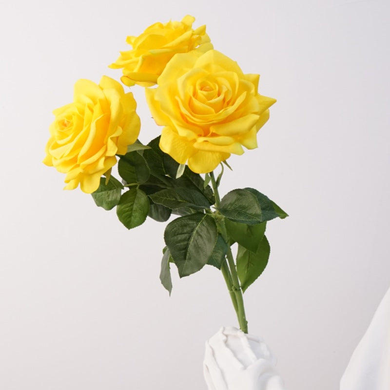 Premium 25.6" Real Touch Yellow Rose Stems- Lifelike Silk Floral Arrangements for Weddings & Home Decor