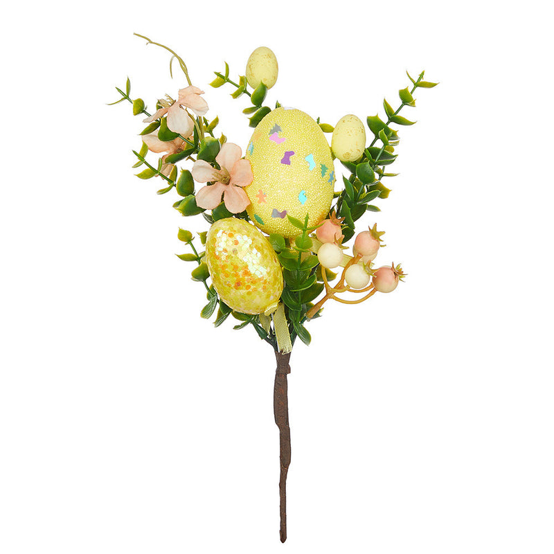 Bulk 6pcs Faux Easter Flowers Stems with Eggs Ornaments Wholesale