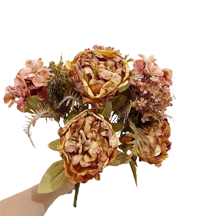 Bulk 18 inches Tall Large Retro Peony Bush Bouquet Burnt Edge Peony Wholesale