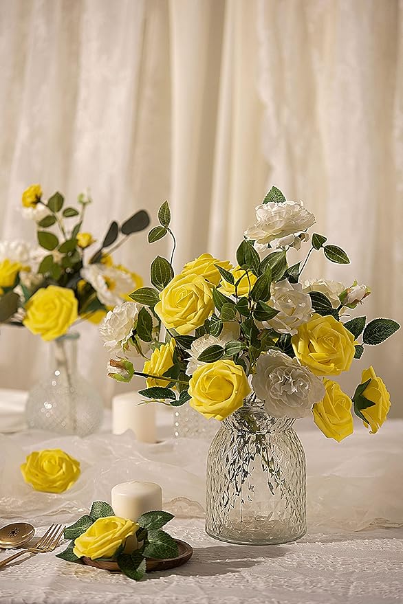 Clearance 25Pcs Artificial Rose with Stems for Wedding Decorations Bridal Shower Party Decorations Whoelsale