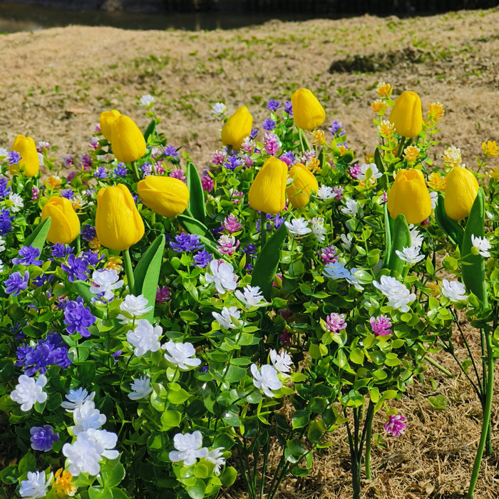 Bulk 35pcs Mixed Faux Outdoor Flowers Yellow Tulips with Plants UV Resistant Wholesale