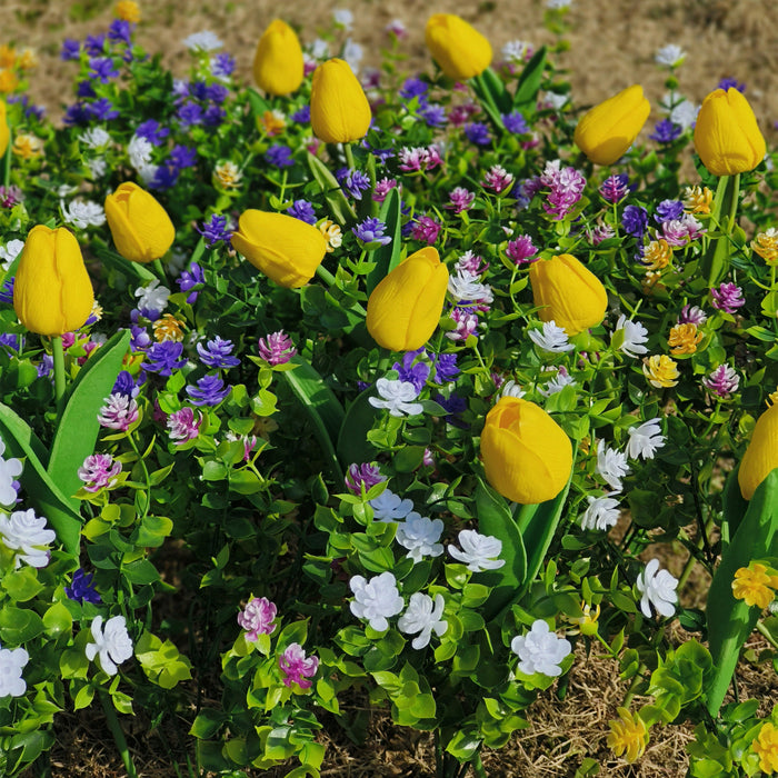 Bulk 35pcs Mixed Faux Outdoor Flowers Yellow Tulips with Plants UV Resistant Wholesale