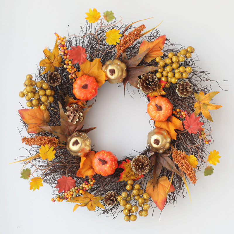 Thanksgiving Fall Fruit Sun Circle Maple Berry Pumpkin Large Wreath 24''