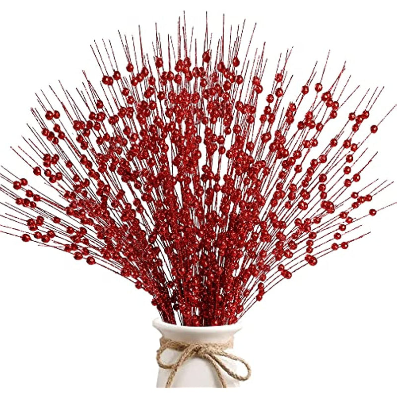 Bulk 10 Bundles 17" Artificial Glitter Holy Berry Stems Christmas Picks Wholesale