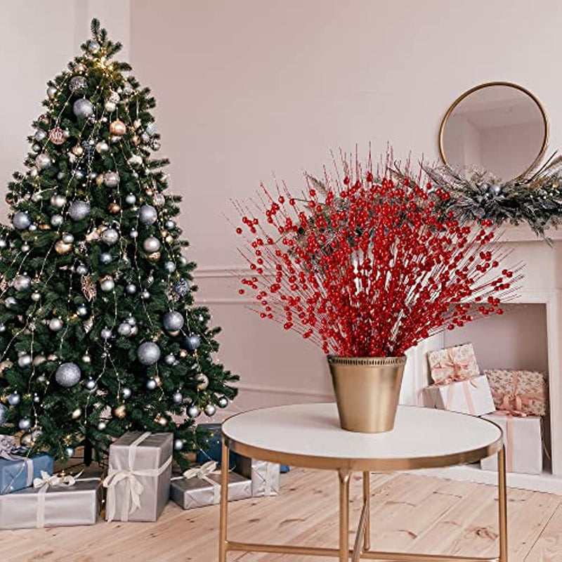 Bulk 10 Bundles 17" Artificial Glitter Holy Berry Stems Christmas Picks Wholesale