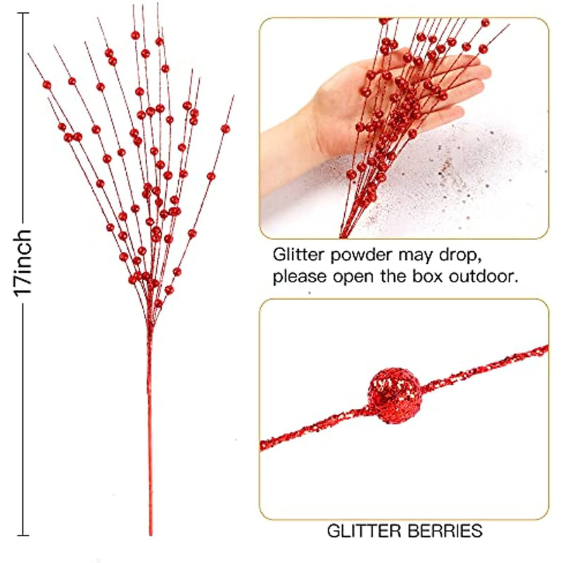 Bulk 10 Bundles 17" Artificial Glitter Holy Berry Stems Christmas Picks Wholesale