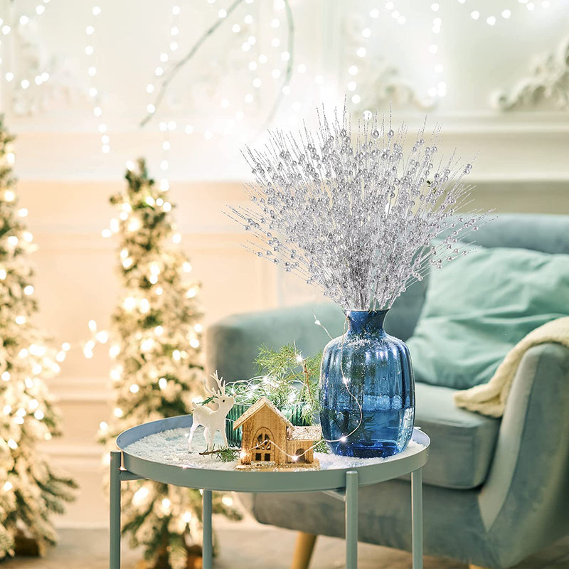 Bulk 10 Bundles 17" Artificial Glitter Holy Berry Stems Christmas Picks Wholesale