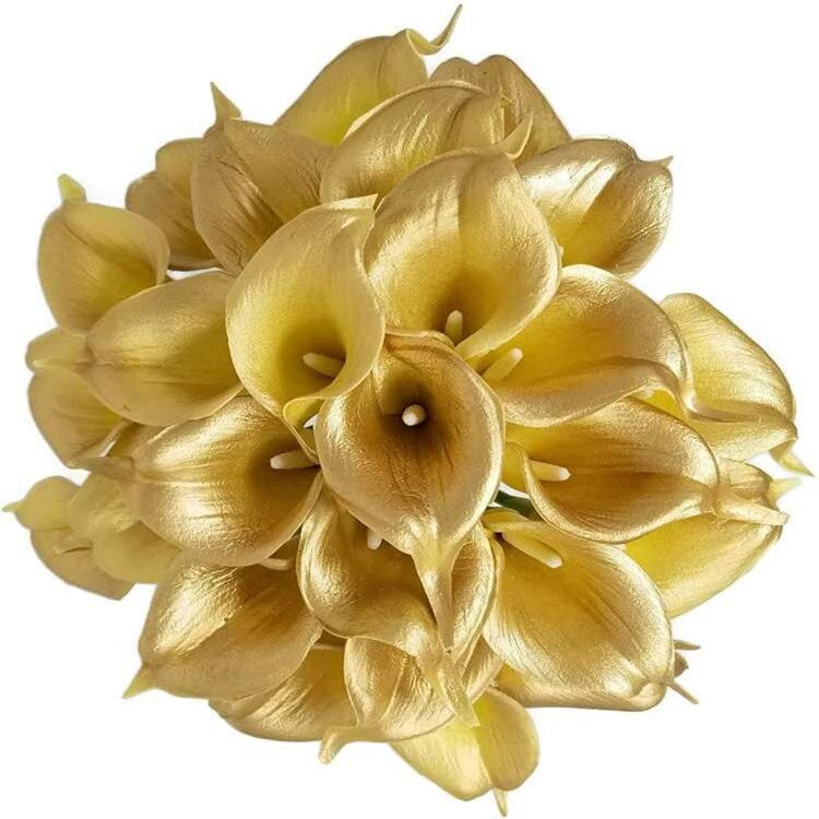 Bulk 10pcs 14" Golden Calla Lily Stem Artificial Flowers Wholesale