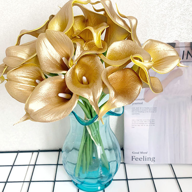Bulk 10pcs 14" Golden Calla Lily Stem Artificial Flowers Wholesale