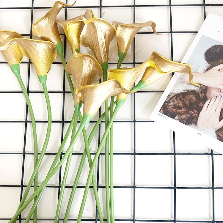 Bulk 10pcs 14" Golden Calla Lily Stem Artificial Flowers Wholesale