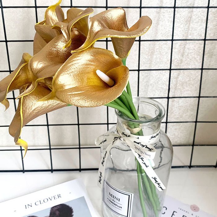 Bulk 10 Pcs 14" Golden Calla Lily Stem Artificial Flowers Wholesale